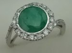 10 Karat White Gold Diamond Ring With Round  Emerald Stone-diamonds-Lotus Gold