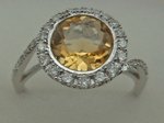 10 Karat White Gold Diamond Ring With Round Citrene Stone-diamonds-Lotus Gold