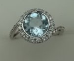 10 Karat White Gold Diamond Ring With Round Blue Topaz Stone-diamonds-Lotus Gold