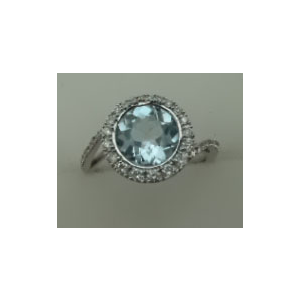 10 Karat White Gold Diamond Ring With Round Blue Topaz Stone