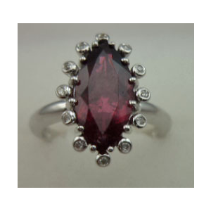 10 Karat White Gold Diamond Ring With Oval Tourmaline Stone