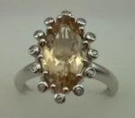 10 Karat White Gold Diamond Ring With Oval Citrene Stone-diamonds-Lotus Gold