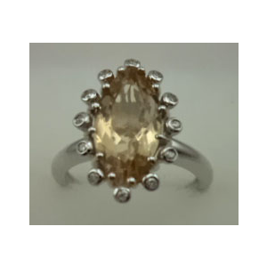 10 Karat White Gold Diamond Ring With Oval Citrene Stone