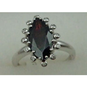 10 Karat White Gold Diamond Ring With Oval Garnet Stone