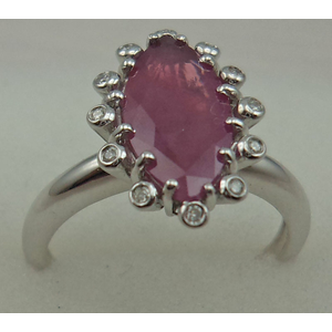 10 Karat White Gold Diamond Ring With Oval Ruby Stone