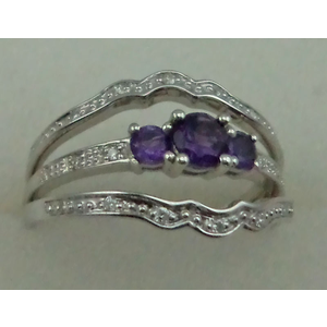 10 Karat White Gold 3 pcs Diamond Ring With Amethyst Stone