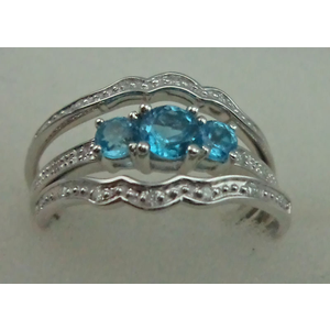 10 Karat White Gold 3 pcs Diamond Ring With Blue Topaz Stone