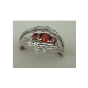 10 Karat White Gold 3 pcs Diamond Ring With Garnet Stone