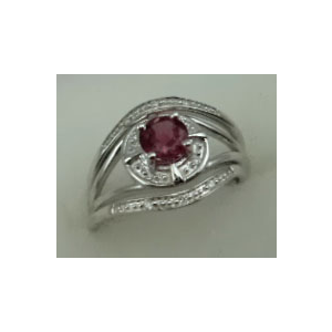 10 Karat White Gold 3Pcs Diamond Ring With Round Tourmaline Stone