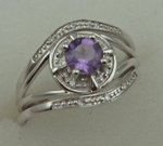 10 Karat White Gold 3Pcs Diamond Ring With Round Amethyst Stone-diamonds-Lotus Gold