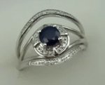 10 Karat White Gold 3Pcs Diamond Ring With Round Blue Sapphire Stone-diamonds-Lotus Gold