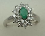 10 Karat White Gold Diamond Ring With Flower Shaped Emerald Stone -diamonds-Lotus Gold