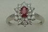 10 Karat White Gold Diamond Ring With Flower Shaped Ruby Stone-diamonds-Lotus Gold