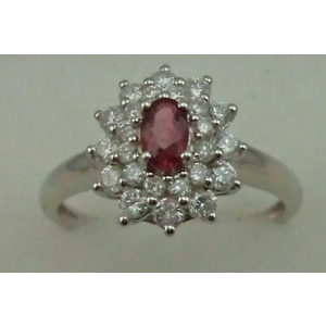 10 Karat White Gold Diamond Ring With Flower Shaped Ruby Stone
