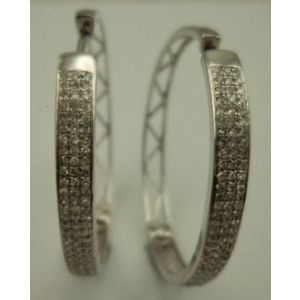 10 Karat White Gold Hoop Earring with 0.80 Carat Diamonds