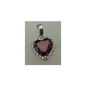 10 Karat White Gold Diamond Pendant with Heart Shaped Tourmaline Stone