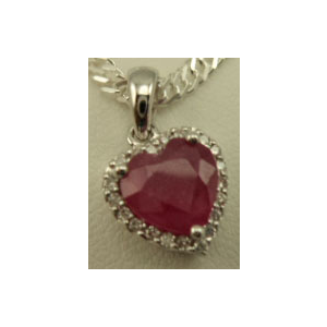 10 Karat White Gold Diamond Pendant with Heart Shaped Ruby stone