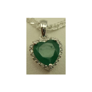 10 Karat White Gold Diamond Pendant with Heart Shaped Emerald stone