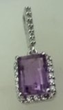 10 Karat White Gold Diamond Pendant with Rectangle Shaped Amethyst Stone -diamonds-Lotus Gold