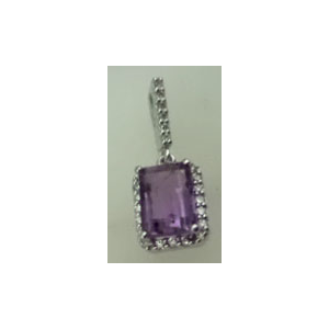 10 Karat White Gold Diamond Pendant with Rectangle Shaped Amethyst Stone 