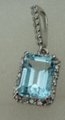 10 Karat White Gold Diamond Pendant with Rectangle Shaped Blue Topaz Stone -diamonds-Lotus Gold