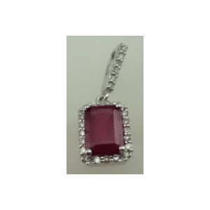 10 Karat White Gold Diamond Pendant with Rectangle Shaped Tourmaline Stone 