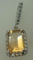 10 Karat White Gold Diamond Pendant with Rectangle Shaped Citrine Stone -diamonds-Lotus Gold