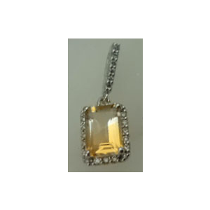 10 Karat White Gold Diamond Pendant with Rectangle Shaped Citrine Stone 