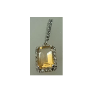 10 Karat White Gold Diamond Pendant with Rectangle Shaped Citrine Stone