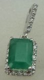 10 Karat White Gold Diamond Pendant with Rectangle Shaped Emerald Stone-diamonds-Lotus Gold