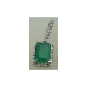 10 Karat White Gold Diamond Pendant with Rectangle Shaped Emerald Stone