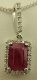 10 Karat White Gold Diamond Pendant with Rectangle Shaped Ruby Stone-diamonds-Lotus Gold