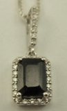 10 Karat White Gold Diamond Pendant with Rectangle Shaped Blue Sapphire Stone-diamonds-Lotus Gold