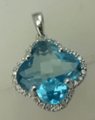 10 Karat White Gold Diamond Pendant with Flower Shaped Blue Topaz Stone-diamonds-Lotus Gold