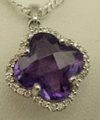 10 Karat White Gold Diamond Pendant with Flower Shaped Amethyst Stone-diamonds-Lotus Gold