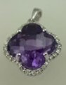 10 Karat White Gold Diamond Pendant with Flower Shaped Amethyst Stone-diamonds-Lotus Gold