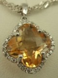 10 Karat White Gold Diamond Pendant with Flower Shaped Citrine Stone-diamonds-Lotus Gold