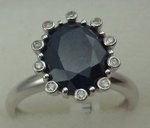 10 Karat White Gold Diamond Ring With Blue Sapphire Stone-diamonds-Lotus Gold