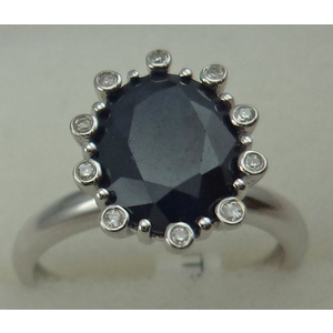 10 Karat White Gold Diamond Ring With Blue Sapphire Stone