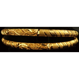 22 Karat Filigree and Brush Finished Solid Bangles