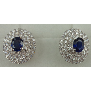 Sterling Silver Synthetic Sapphire Stone and Cubic Zirconia Studs 