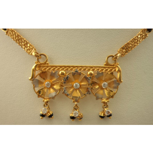 22 Karat Gold 2 Tone Mangalsutra with  3 Flower Pendant