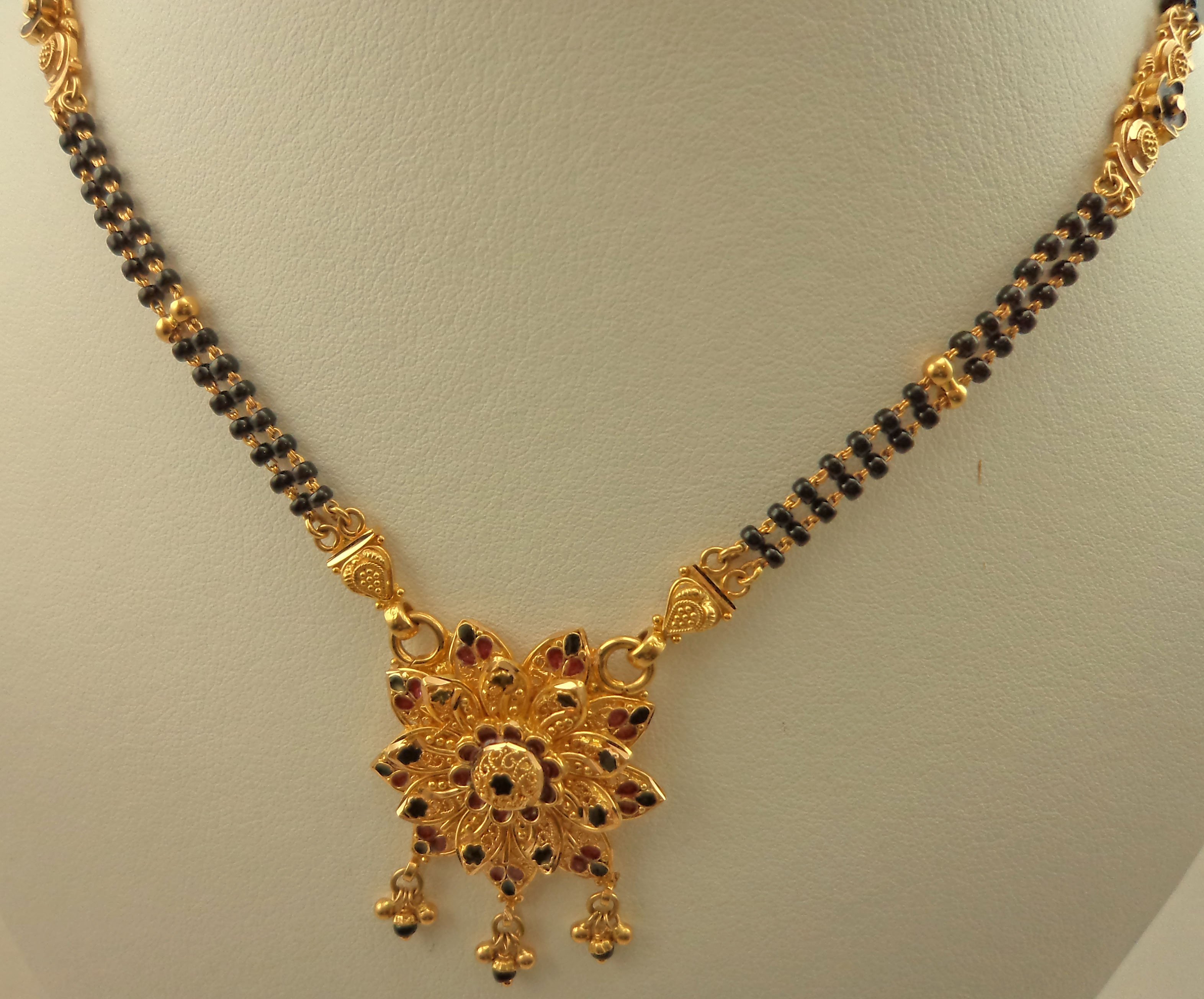 22 Karat Gold 2 Row Mangalsutra With Antique Meenakari Flower Design 22-karat-gold-2-row-mangalsutra-with-antique-meenakari-flower-design