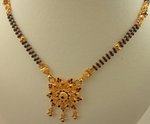 22 Karat Gold 2 Row Mangalsutra with Antique Meenakari Flower Design Pendant-gold jewellery-Lotus Gold