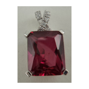 Sterling Silver with Synthetic Ruby and Cubic Zirconia Pendant