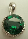 Sterling Silver with Synthetic Round Emerald and Cubic Zirconia Pendant-silver jewellery-Lotus Gold