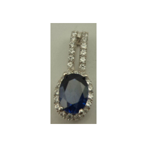 Sterling Silver with Synthetic Oval Sapphire and Cubic Zirconia Pendant
