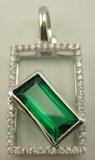 Sterling Silver with Synthetic Rectangle Emerald and Cubic Zirconia Pendant-silver jewellery-Lotus Gold