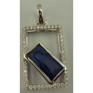 Sterling Silver with Synthetic Rectangle Emerald and Cubic Zirconia Pendant