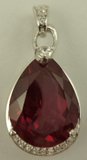 Sterling Silver with Teardrop Shaped Ruby and Cubic Zirconia Pendant  -silver jewellery-Lotus Gold